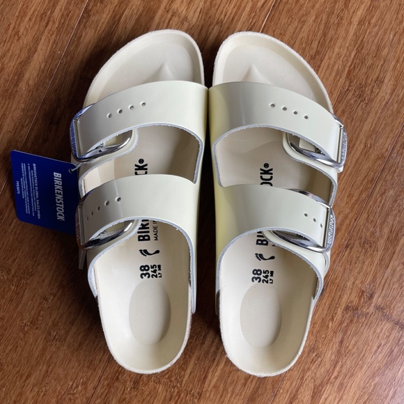 Women's 'Arizona Big Buckle' Birkenstock, White/Cream/Cork, Size 7 (NWT) - Picture 4 of 11